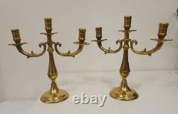 Rare Pair of Three-Branch Art Deco Chandeliers Solid Brass