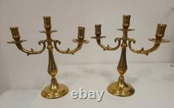 Rare Pair of Three-Branch Art Deco Chandeliers Solid Brass
