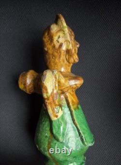 Rare Pichet Chevrette glazed earthenware with anthropomorphic decoration, Pays d'Auge 1850