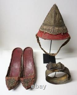 Rare Wedding Set: Headdress, Sebbat, and Silver Belt, Algerian Jewish 19th Century