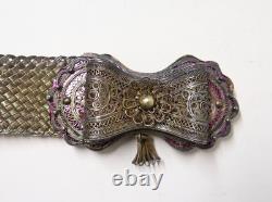 Rare Wedding Set: Headdress, Sebbat, and Silver Belt, Algerian Jewish 19th Century