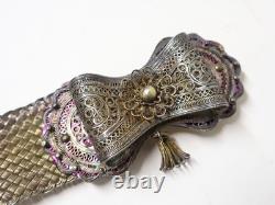 Rare Wedding Set: Headdress, Sebbat, and Silver Belt, Algerian Jewish 19th Century