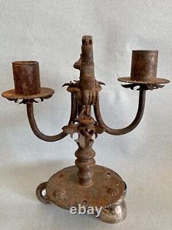 Rare Wrought Iron Candleholder Popular Art High Gothic 18th Century
