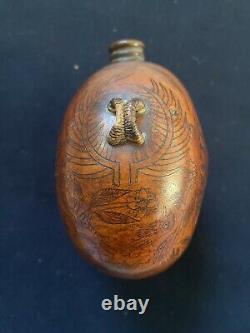 Rare and Beautiful Engraved Corsican Gourd Flask from the late 19th Century