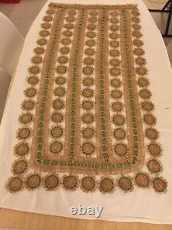 Rare and exceptional antique panel in raffia and satin