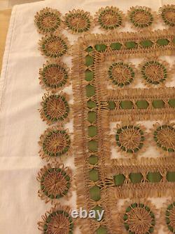 Rare and exceptional old panel in raffia and satin