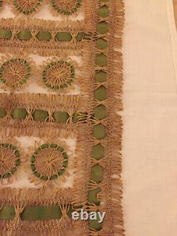 Rare and exceptional vintage panel in raffia and satin
