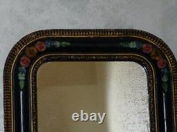 Rare antique black and gold lacquered mirror Napoleon 3 III with raised flowers