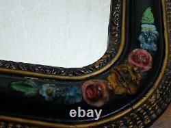 Rare antique black and gold lacquered mirror Napoleon 3 III with raised flowers