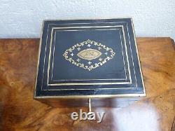 Rare antique black lacquered Napoleon 3 III box with inlays