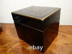 Rare antique black lacquered Napoleon 3 III box with inlays