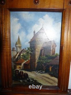 Rare cabinet box for hanging keys oil painting 19th century