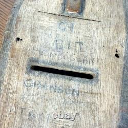 Rare engraved piggy bank, trench art in wood WW1 coffin shape
