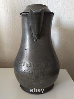 Rare engraved tin pitcher dated 1823 Louis XVIII