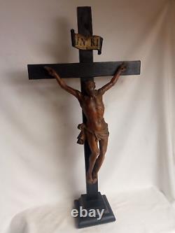 Rare important crucifix on carved wooden pedestal late 18th / early 19th century