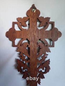 Rare large sculpted oak crucifix mural Napoleon III late 19th century 61 cm