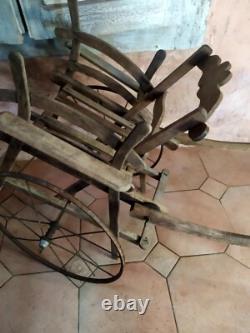 Rare wooden hand-pushed child cart folk art
