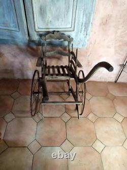 Rare wooden hand-pushed child cart folk art