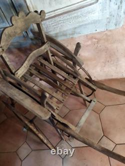 Rare wooden hand-pushed children's rickshaw folk art