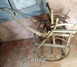 Rare wooden hand-pushed children's rickshaw folk art