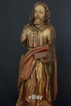 Religious Statue Medieval High Gothic Saint Apotre Golden Wood16th X 2