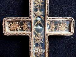 Reliquary Eighteenth Cross, Golden Paperolles Under Glass, Cruciform Reliquary