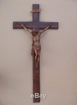 Remarkable Large Crucifix Carved Wood Late Nineteenth Century