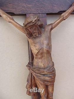 Remarkable Large Crucifix Carved Wood Late Nineteenth Century