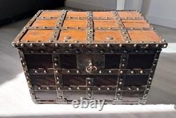Riveted Wood and Wrought Iron Marine Chest, 19th Century. Fleur-de-Lis. French Navy