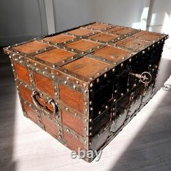 Riveted Wood and Wrought Iron Marine Chest, 19th Century. Fleur-de-Lis. French Navy