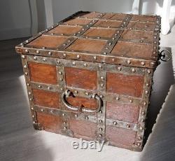 Riveted Wood and Wrought Iron Marine Chest, 19th Century. Fleur-de-Lis. French Navy