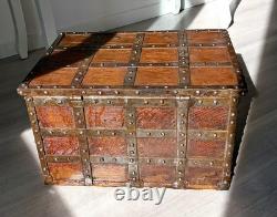 Riveted Wood and Wrought Iron Marine Chest, 19th Century. Fleur-de-Lis. French Navy