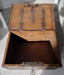 Riveted Wood and Wrought Iron Marine Chest, 19th Century. Fleur-de-Lis. French Navy