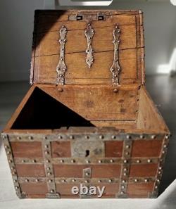 Riveted Wood and Wrought Iron Marine Chest, 19th Century. Fleur-de-Lis. French Navy