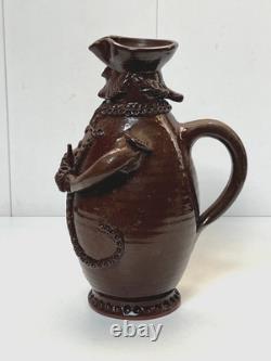 SAUXEMESNIL COTENTIN DLG Pitcher Marquis in Red Clay Manganese Glaze 20th Century