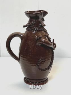 SAUXEMESNIL COTENTIN DLG Pitcher Marquis in Red Clay Manganese Glaze 20th Century