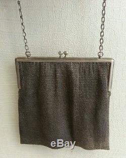 Sac De Bal Sterling Silver Minaudiere Silver Very Good Condition + Lining Fabric