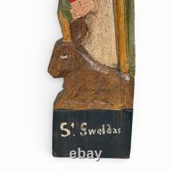 Saint Gheldas and the Donkey, signed sculpture by Armel Dü, Brittany Breton art, 1950s naive style