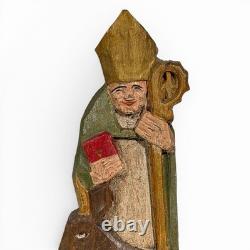 Saint Gheldas and the Donkey, signed sculpture by Armel Dü, Brittany Breton art, 1950s naive style
