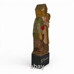 Saint Gheldas and the Donkey, signed sculpture by Armel Dü, Brittany Breton art, 1950s naive style