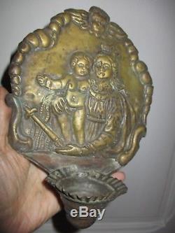 Saint-enrique Wall Clock, High-era 17-18th Christ In Majesty And Virgin Brass Repoussé