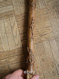 Sculpted Wood Cane Vigneron Art Populaire XIX