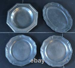 Set 3 Pewter Plates + Oval Dish Chantoured