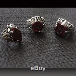 Set Of 3 Beautiful Ring Style Antique Persian Islamic Oriental Agate Carved