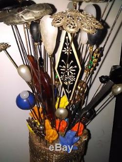 Set Of 45 Old Hat Pins With Stand