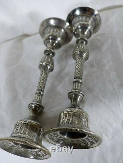 Set of 2 silver candlesticks from 19th century China, Asia.