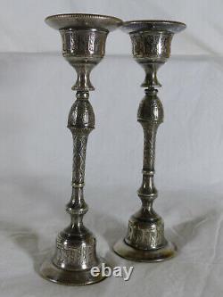 Set of 2 silver candlesticks from 19th century China, Asia.