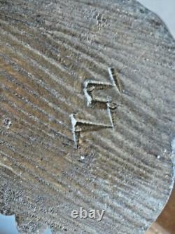 Set of 3 wooden sculptures representing a family, folk art, 35 cm, signed