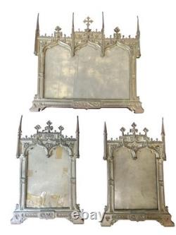 Set of Three Sacred Pieces in Neo-Gothic Style. Gilded Metal. Spain. 19th-20th Century.