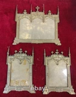 Set of Three Sacred Pieces in Neo-Gothic Style. Gilded Metal. Spain. 19th-20th Century.